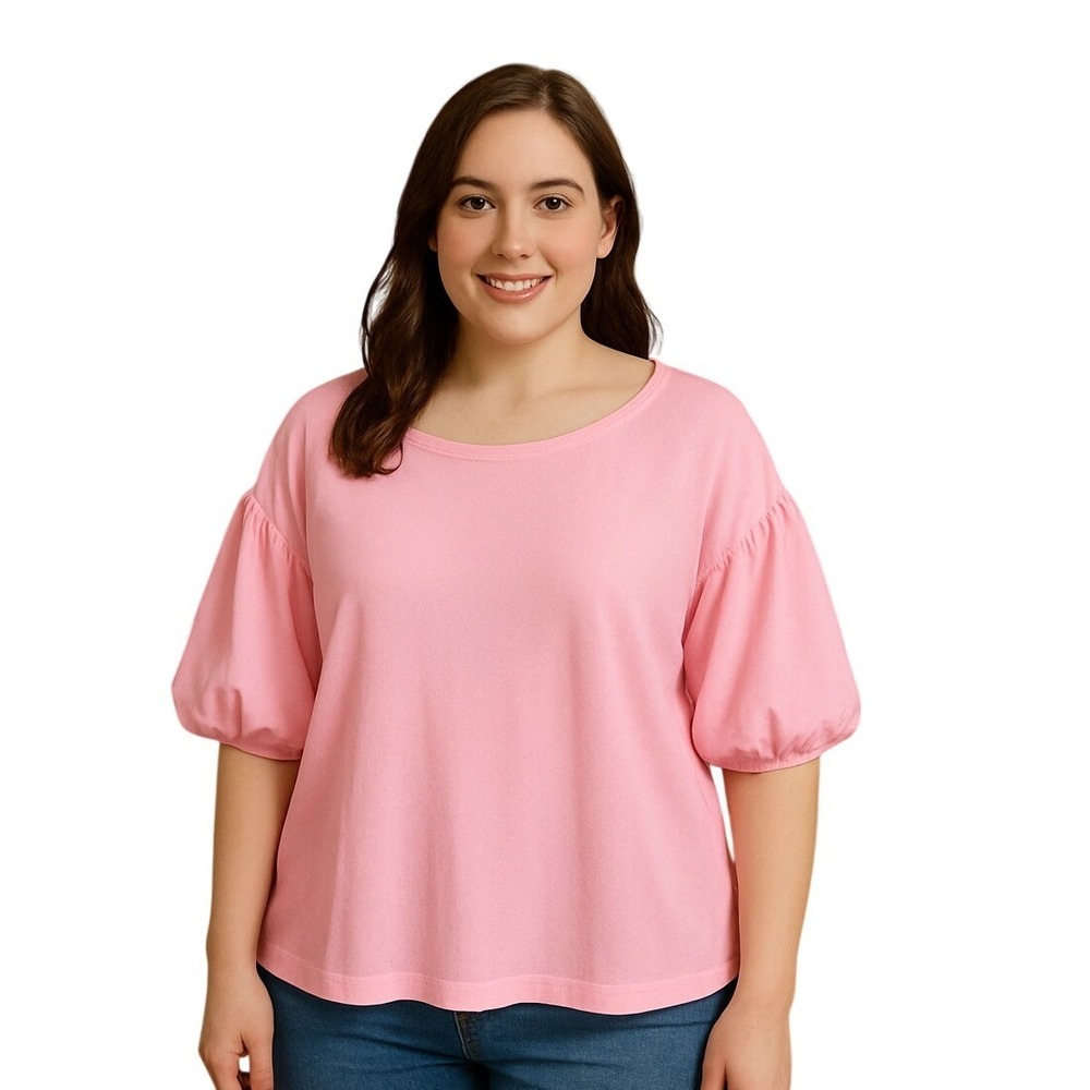 Entro Women's Pink Bubble Sleeve Crew Neck T Shirt Top XL NEW